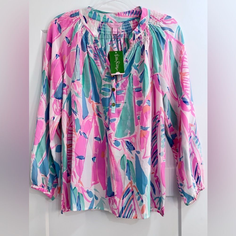 NWT Lilly Pulitzer Elsa Silk Blouse Out To Sea